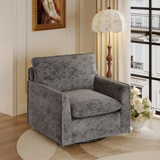 360° Swivel Accent Chair, Comfy Single Square Sofa Armchairs,Upholstered Club Chairs for Living Room,Bedroom, Reading Room,Grey Chenille fabric