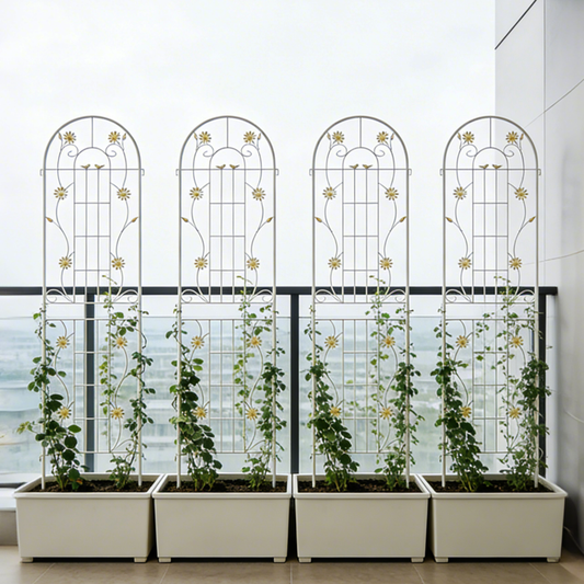4 Pack Metal Garden Trellis 86.7" x 19.7" Rustproof Trellis for Climbing Plants Outdoor Flower Support Cream White