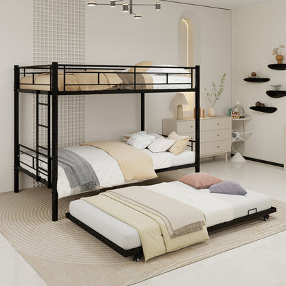 Heavy-duty Sturdy Metal Twin over Twin Bunk Bed with Noise Reduction, Safety Guardrail, No Box Spring Needed, Black