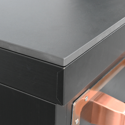 Luxury Black Titanium Outdoor Kitchen Island, 6-Burner 87,900 BTU Gas Grill with Infrared Rear Burner, 70L Refrigerator, Sink, Pull-Out Trash Bin, Rotisserie & Cover, Black/Rose Gold