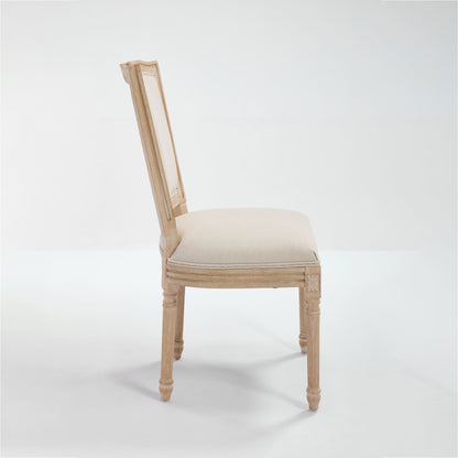 French Country Dining Chairs Set of 2, Upholstered Chairs with T-shaped Back, Wire drawing and carving techniques, Disassemblable