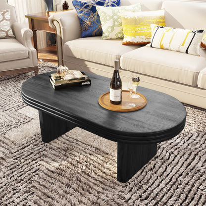 Mid Century Modern Oval Fluted Coffee Table, Farmhouse Wood Coffee Table, Cocktail Table, Center Table, Home Decor(Black