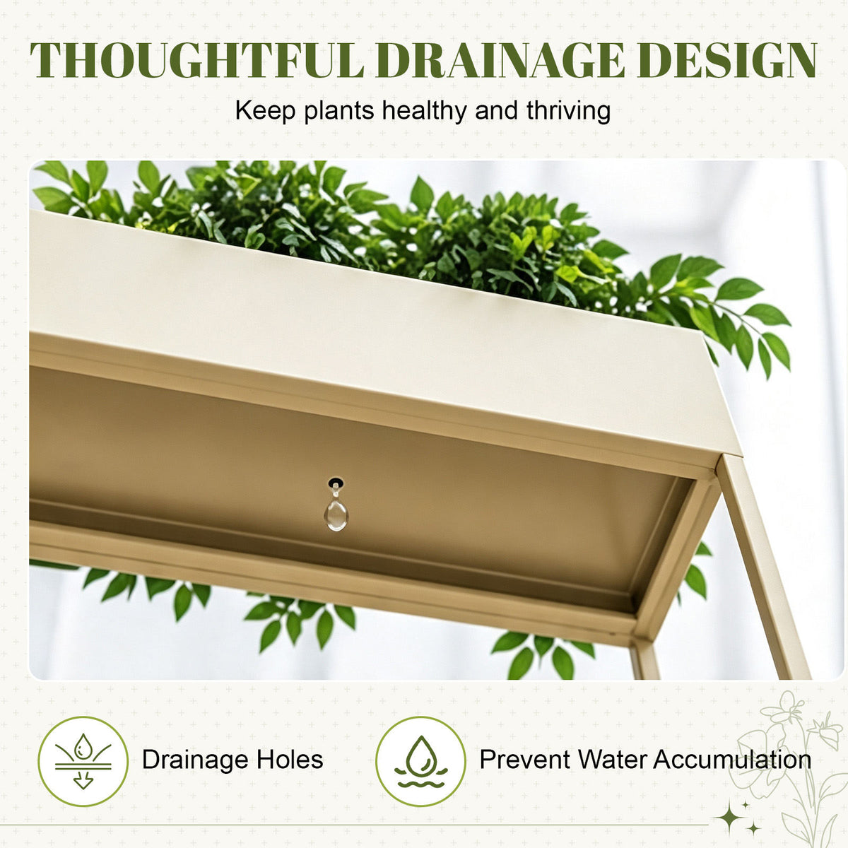 3‑Pack Pre‑Assembled Beige Metal Elevated Planter Stand with Non‑Woven Liner, UV‑Resistant Rectangular Raised Herb Flower Planter Box for Patio Balcony Indoor Outdoor