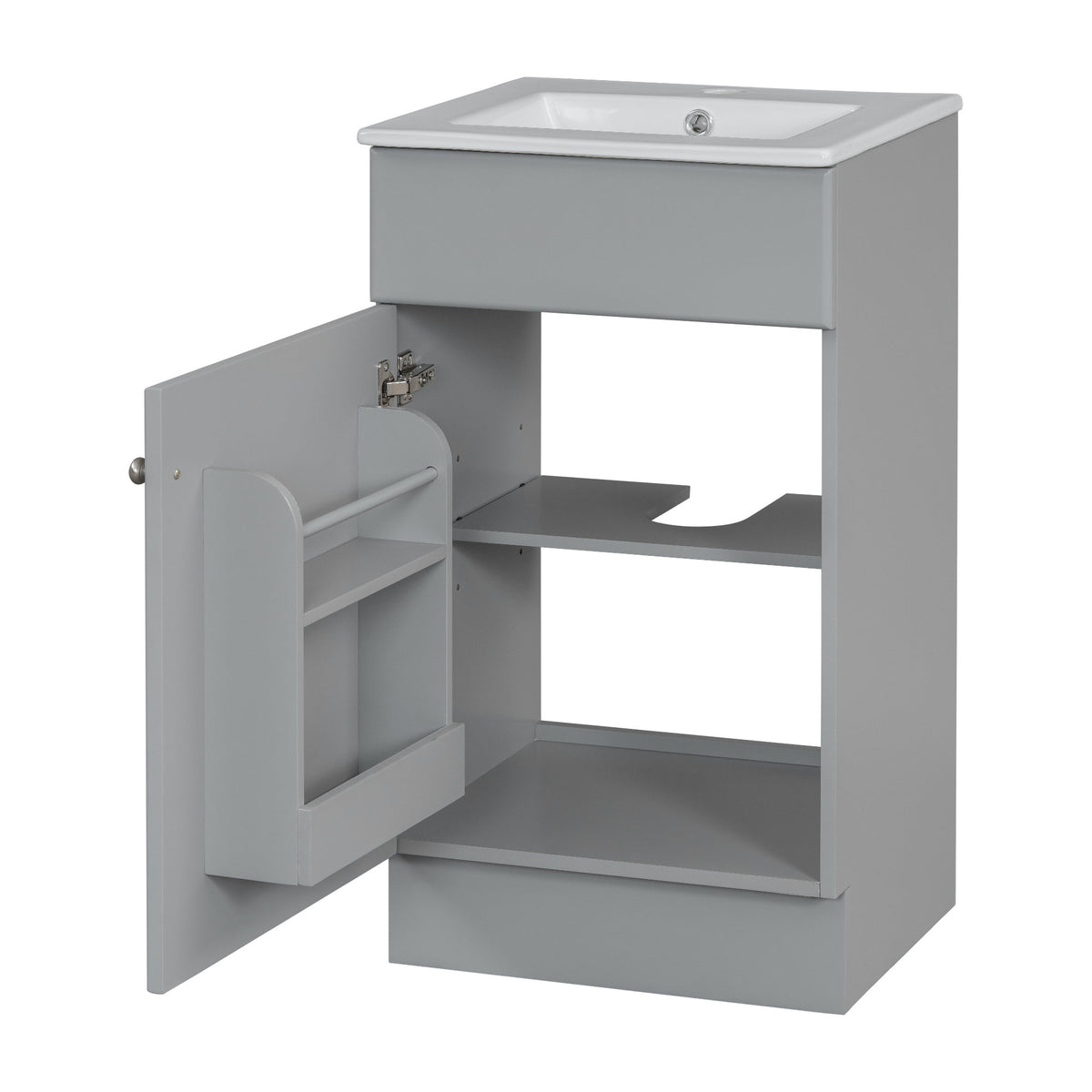 [Video] 18" Bathroom Vanity with Sink, Vanity Cabinet with Door Shelf and Adjustable Shelf, Grey