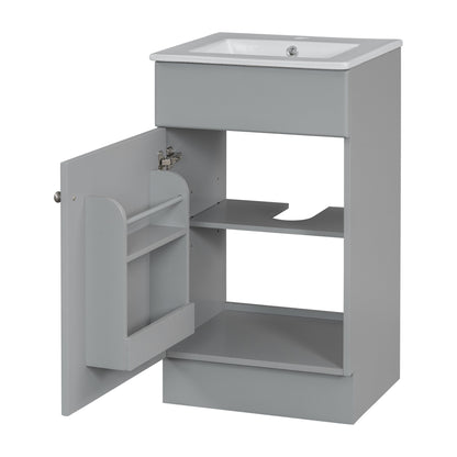 [Video] 18" Bathroom Vanity with Sink, Vanity Cabinet with Door Shelf and Adjustable Shelf, Grey