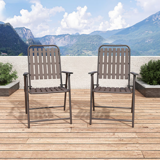 BROWN - [Instant Setup] 2-Piece Folding Chair, No Assembly Required, 350lb Capacity, Rust-Resistant & Stain-Proof for Balcony/Garden