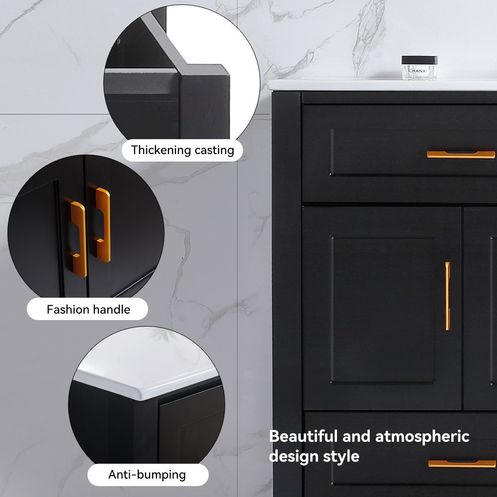 48" Black Bathroom Vanity.Abundant Storage Cabinet -4 Soft close doors and 4 drawers (excluding the ceramic basin)
