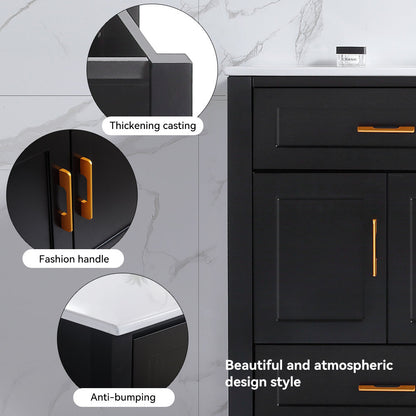 48" Black Bathroom Vanity.Abundant Storage Cabinet -4 Soft close doors and 4 drawers (excluding the ceramic basin)