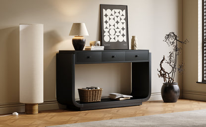 Classic-Style Console Table, 3 Storage Drawers, Display Shelf, Curved Legs, Painted Finish, Black