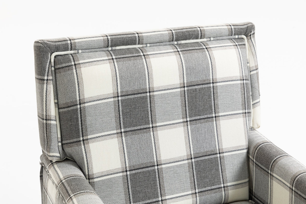 Upholstered Accent Chair, Vintage Armchair with Grey Linen Fabric and Nailhead Trim