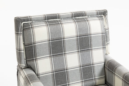 Upholstered Accent Chair, Vintage Armchair with Grey Linen Fabric and Nailhead Trim