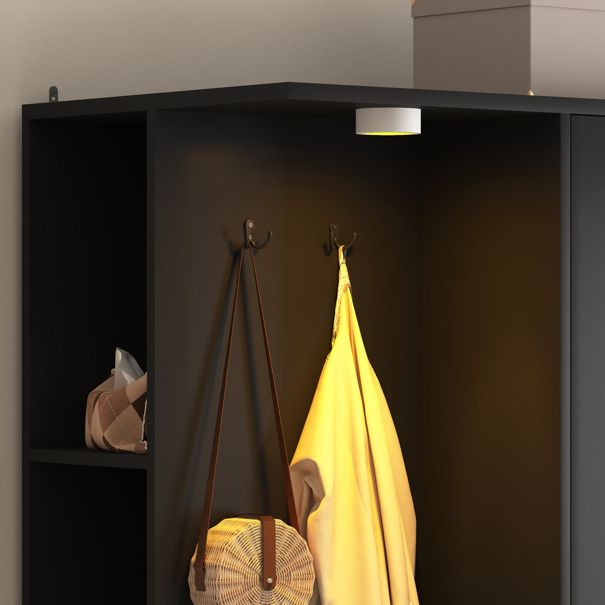 Wardrobe Closet 71.7" H, Bedroom Wooden Wardrobe with 2 Doors 6 Drawers – Black