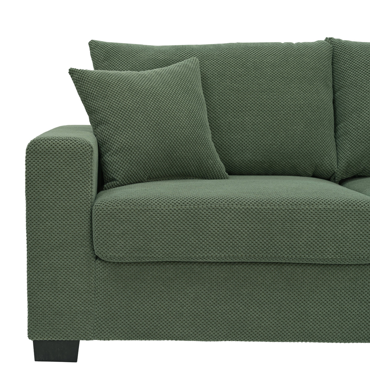 69-inch two-seater  Sofa with Textured Fabric, Comfortable Upholstered Couch with 2 Throw Pillows and Sturdy Plastic Legs for Living Room, Apartment, Office,  Dark Green