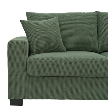 69-inch two-seater  Sofa with Textured Fabric, Comfortable Upholstered Couch with 2 Throw Pillows and Sturdy Plastic Legs for Living Room, Apartment, Office,  Dark Green