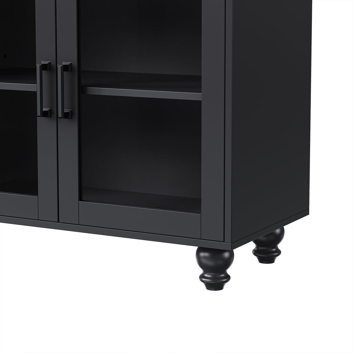 ON-TREND Farmhouse TV Stand with Tempered Glass Doors for TVs Up to 70", Versatile Sideboard with Adjustable Shelves