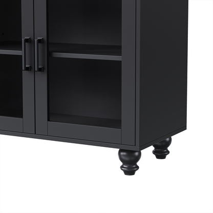 ON-TREND Farmhouse TV Stand with Tempered Glass Doors for TVs Up to 70", Versatile Sideboard with Adjustable Shelves