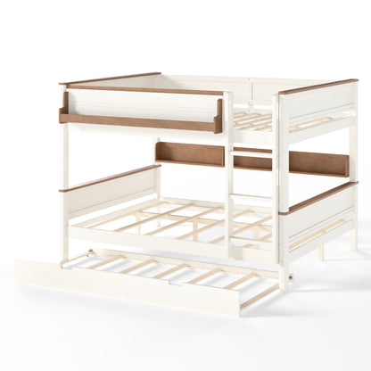 Queen over Queen Wood Bunk Bed with Pull-out Trundle Bed, Side Storage Shelf, Detachable Bunk Bed Frame, Convertible Into 2 Separate Beds for Kids Teens Adults, Beige&Natural