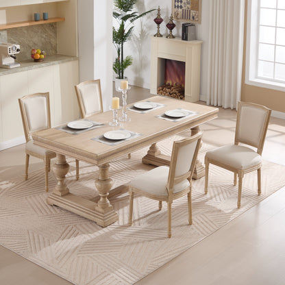 French Country Dining Chairs Set of 2, Upholstered Chairs with T-shaped Back, Wire drawing and carving techniques, Disassemblable