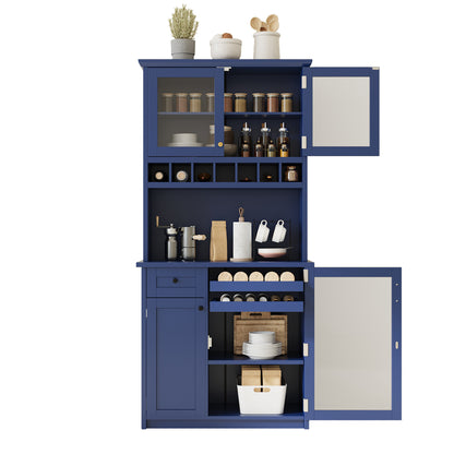 [Assembly Video Provided] TOPMAX Farmhouse 35.4x17.7x74.8inch Freestanding Buffet with Hutch – Blue