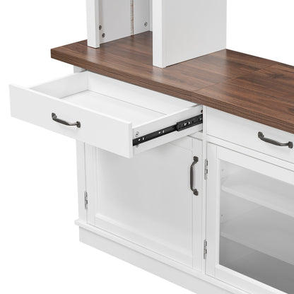 94.3' Extra Long Farmhouse TV Stand with 7-Color LED Lights, Adjustable Shelves & Storage Cabinets, Modern Entertainment Center Media Console for 65 Inch TVs for Living Room