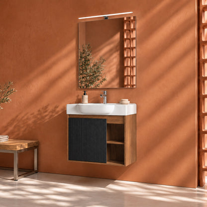 24'' Wall-Mounted Bathroom Vanity with White Ceramic Sink & Soft-Close Door, KD-Packing