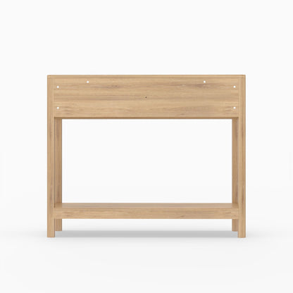 Mid-Century Modern Fluted Console Table with 2 Drawers & Open Shelf, Oak Finish Narrow Entryway Table, Slim Sofa Table for Hallway, Living Room, Small Spaces, Easy Assembly