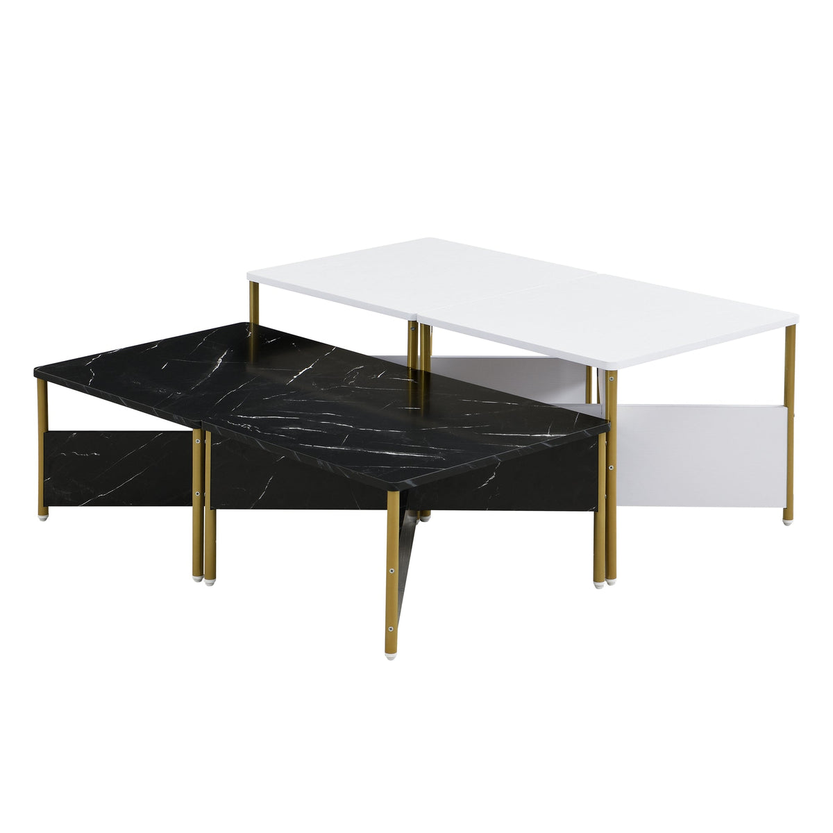 Modern Nesting Coffee Tables Set of 4 -Mid Century Modern Square Living Room Table, Free Adjustable Shape,Versatile and Stylish Accent Furniture for Your Living Room Black & White Color
