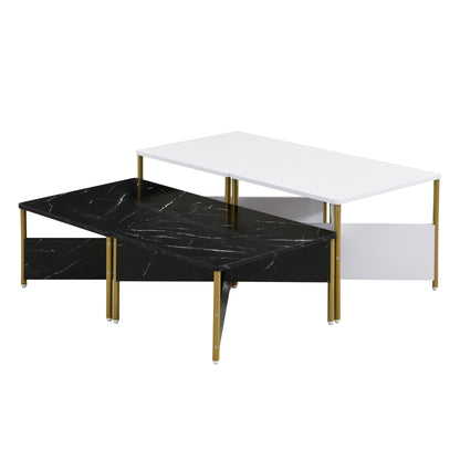 Modern Nesting Coffee Tables Set of 4 -Mid Century Modern Square Living Room Table, Free Adjustable Shape,Versatile and Stylish Accent Furniture for Your Living Room Black & White Color