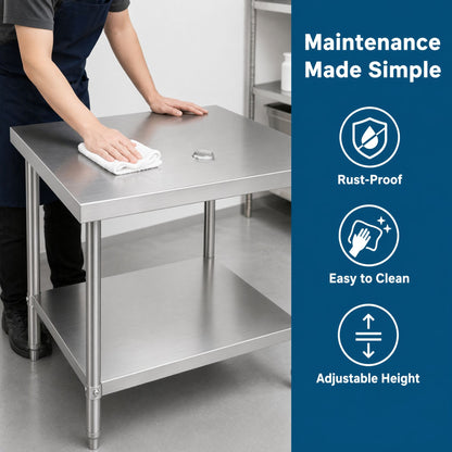 Commercial Stainless Steel Kitchen Prep Table 36''x24'' with Under Shelf for Restaurant and Home Use Silver