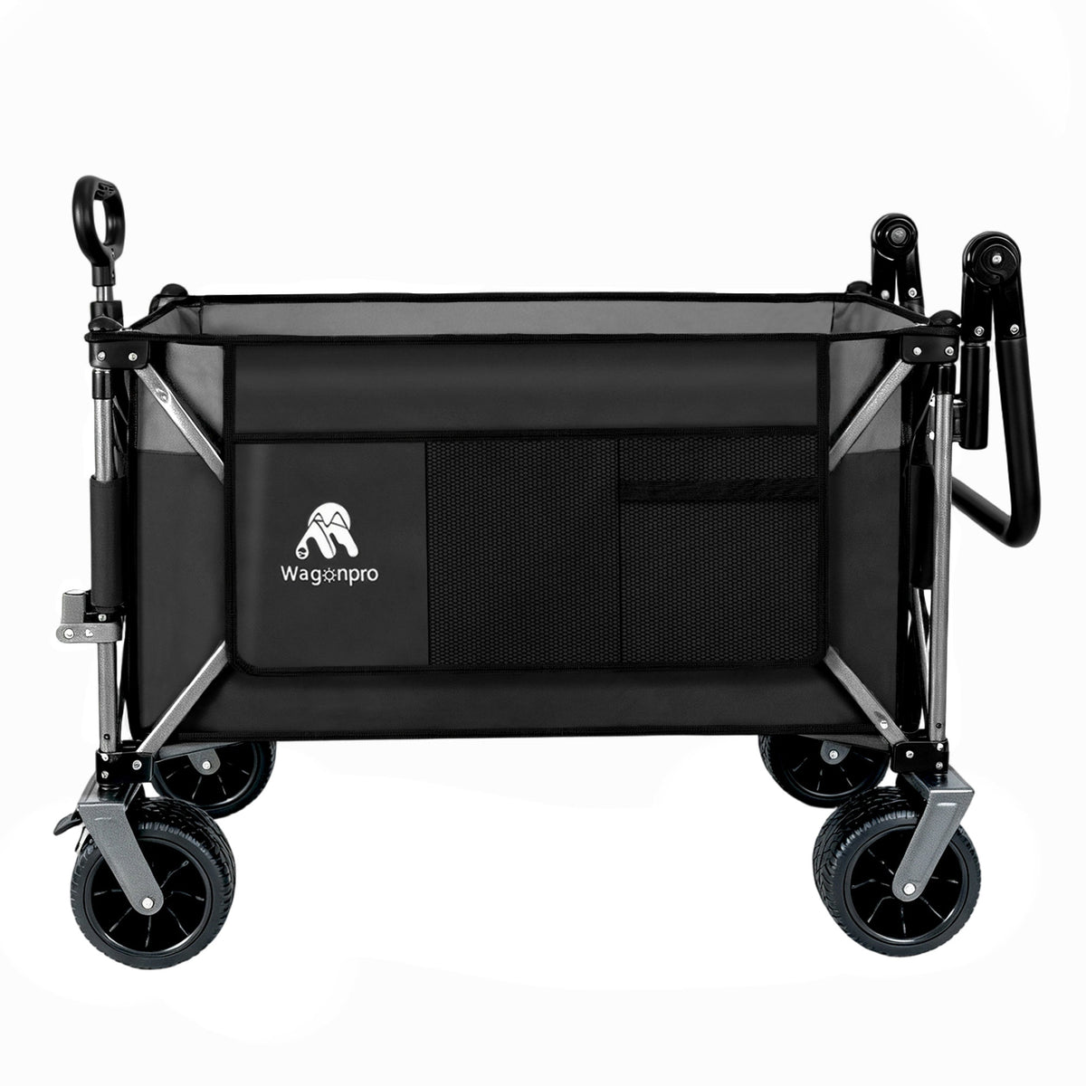 Multi-Functional Push-Pull Folding Wagon Cart with Rotating Handle & 360° All-Terrain Wheels – Heavy-Duty, Adjustable Design, Large Capacity for Transport, Groceries, and Outdoor Use,Black