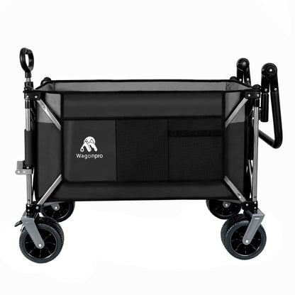 Multi-Functional Push-Pull Folding Wagon Cart with Rotating Handle & 360° All-Terrain Wheels – Heavy-Duty, Adjustable Design, Large Capacity for Transport, Groceries, and Outdoor Use,Black