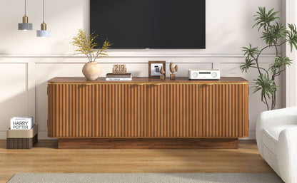 VIBE HAUS Mid-Century Modern TV Stand for 70 Inch TV, Fluted Wood Media Console with Adjustable Shelves and Cable Holes, Entertainment Center with Storage Cabinets, FarmhouseTV Cabinet for Living Room