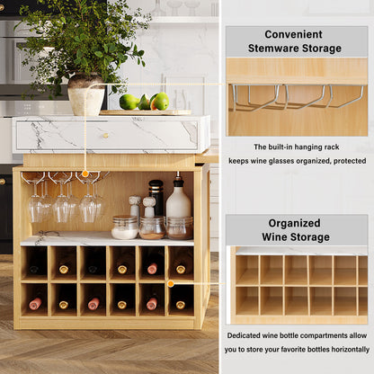 U_STYLE Modern Imitation Marble Counter Height Dining Table for 4, Farmhouse Bar Table with Adjustable Shelf, for Kitchen & Home Bar (Chairs Not Included)
