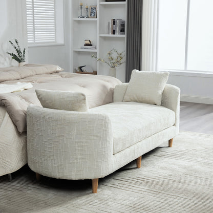 77.17" Wide Modern Upholstered End of Bed Bench with Armrests, Chenille Chaise Lounge Couch with 2 Bolster Pillows, Daybed with Rubberwood Legs For Living Room,Bedroom,Apartment,Guestroom,BEIGE