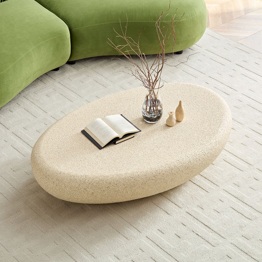 53.35''Fiberglass Elliptical Coffee Table for Living Room Vintage Table,Matte Rocks Table front of the Sofa, Irregular Center Table,No Need Assembly LIGHT YELLOW