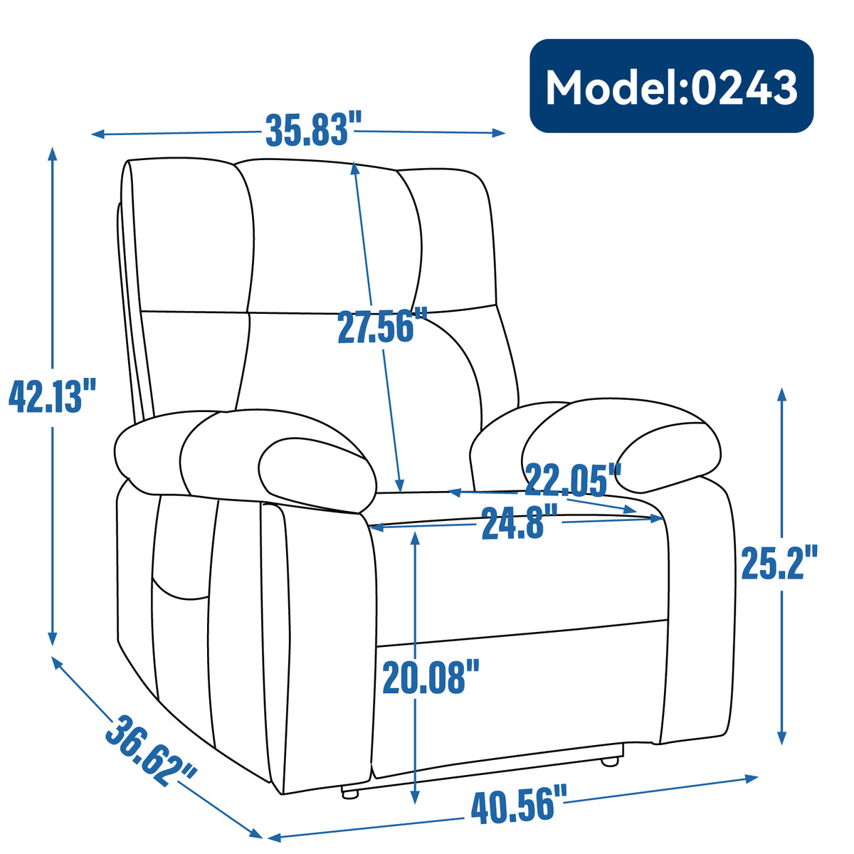 Blue Heat Massage Dual Motor Infinite Position Up to 350 LBS Large Electric Power Lift Recliners with Hidden Cup Holders, Power-Remote