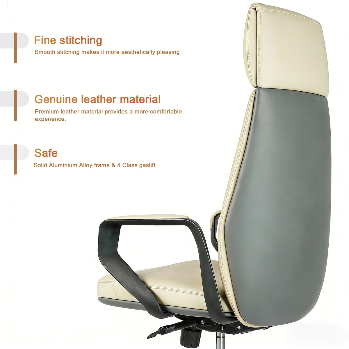 FurniBaron PU Leather High Back Office Chair with , ergonomic lumbar support 400lbs, sturdy metal base, 360° silent wheels, fit for home and office
