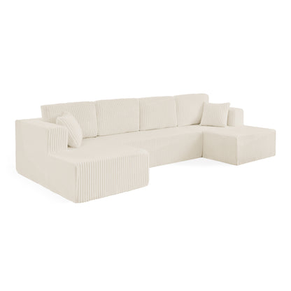 U shape Modular Sectional Sofa, Compressed Sectional Sofa Modern Minimalist Style Corduroy Couch, Sleeper Sofa – Beige