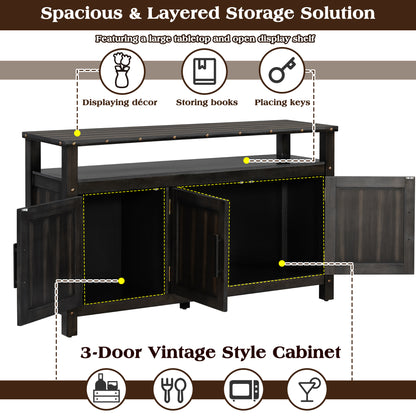 U_STYLED 55.1''Pine Wood Buffet Cabinet With 3-door Storage, Sideboard Cabinet with Dual Storage areas,Coffee Bar With Metal Handles And Exposed Metal Rivets For Dining Room, Kitchen, Living Room