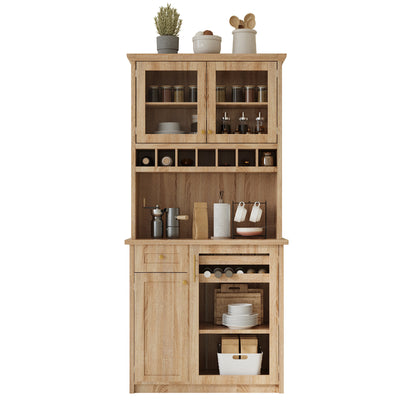[Assembly Video Provided] TOPMAX Farmhouse 35.4x17.7x74.8inch Freestanding Buffet with Hutch – Natural