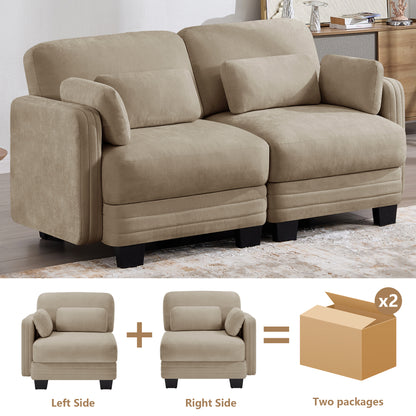 Channel Tufted Design Modern Minimalist Modular Sectional Loveseat Sofa, 2-Seater Couch with Thick Comfortable Seat Cushions, Suitable for Living Room, Bedroom and Apartment, Camel Chenille
