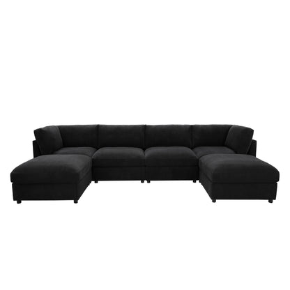 Modern Corduroy Reversible Modular Sectional in Black with Premium Upholstery and Medium Firm Cushions