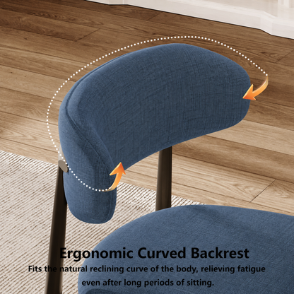 Dining Chairs Set of 2, Metal Kitchen Chairs with Modern Linen Fabric Upholstered for Dining Room, NAVY Seat