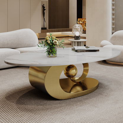 Modern Faux Marble Coffee Table, Sintered Stone Contemporary Tables with Stainless Steel Base