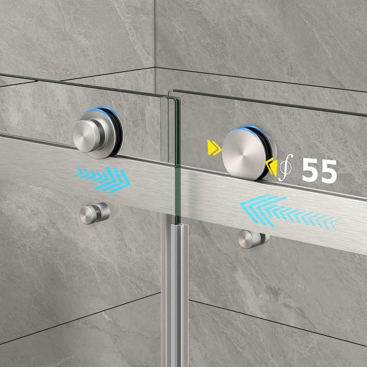 55"-60" W x 76" H Brushed Nickel Reversible Installation Double Bypass Sliding Shower Door Easy Installation Frameless Shower Door,5/16"(8MM) Tempered Glass With Nano Explosion-proof Film
