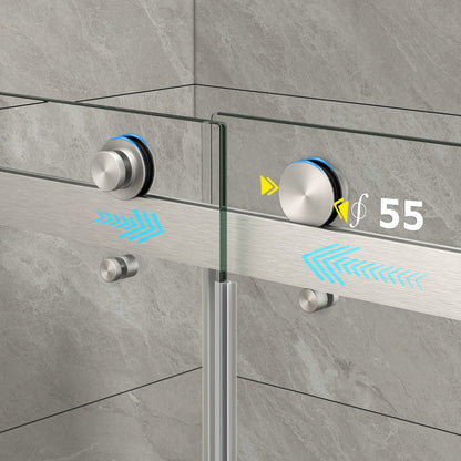 55"-60" W x 76" H Brushed Nickel Reversible Installation Double Bypass Sliding Shower Door Easy Installation Frameless Shower Door,5/16"(8MM) Tempered Glass With Nano Explosion-proof Film