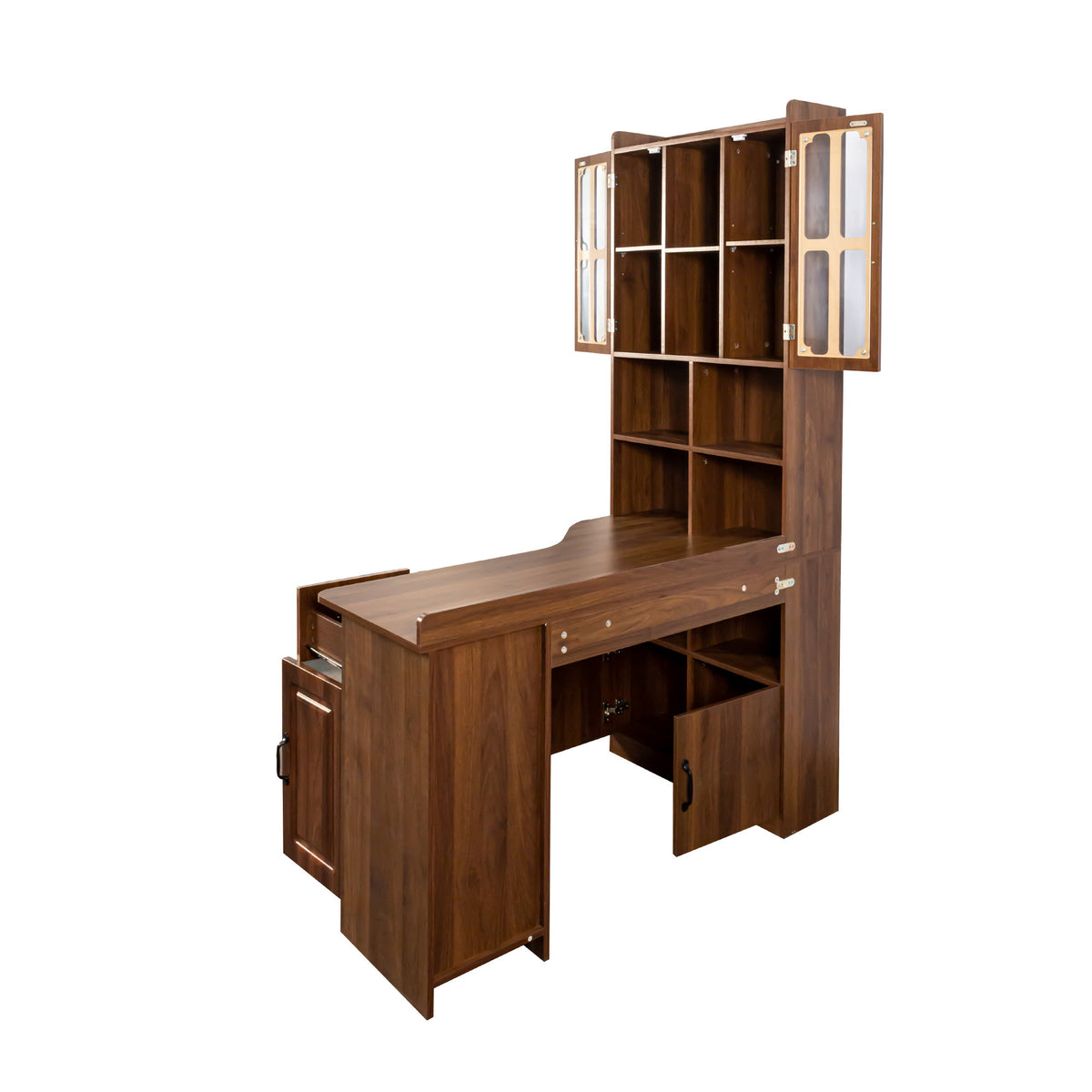 L-Shaped Corner Computer Desk for Home Office or Study desk, Study Modern Style Table with Drawers, Bookshelf & Hutch – Walnut