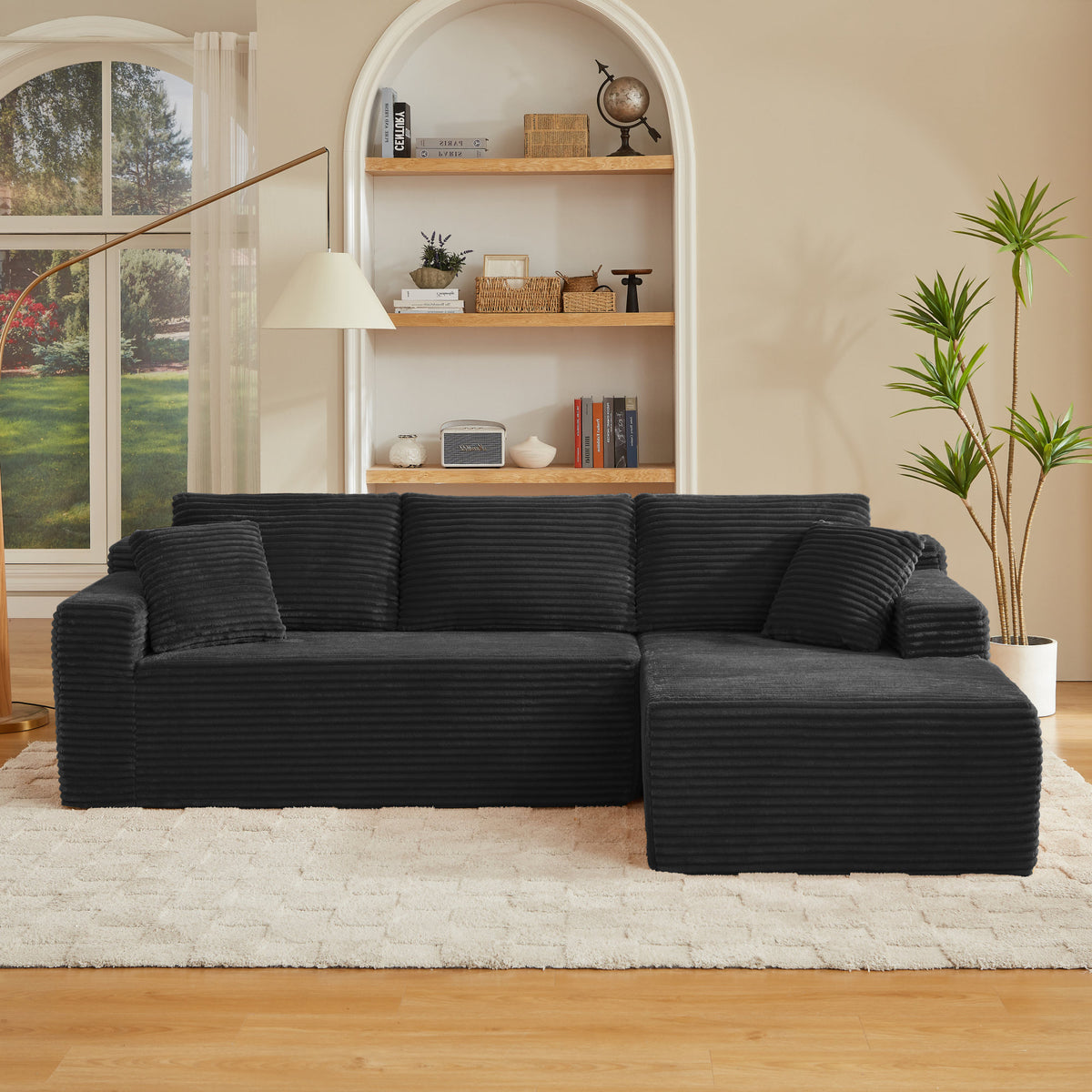 L-Shaped Cloud Sectional Sofa with Deep Seat, No Assembly Required, Modular Couches Sleeper, Black – Model W2339S00117