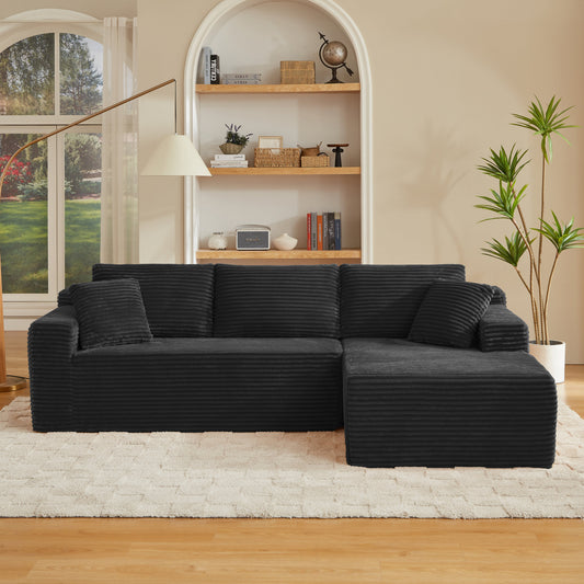 L-Shaped Cloud Sectional Sofa with Deep Seat, No Assembly Required, Modular Couches Sleeper, Black – Model W2339S00117