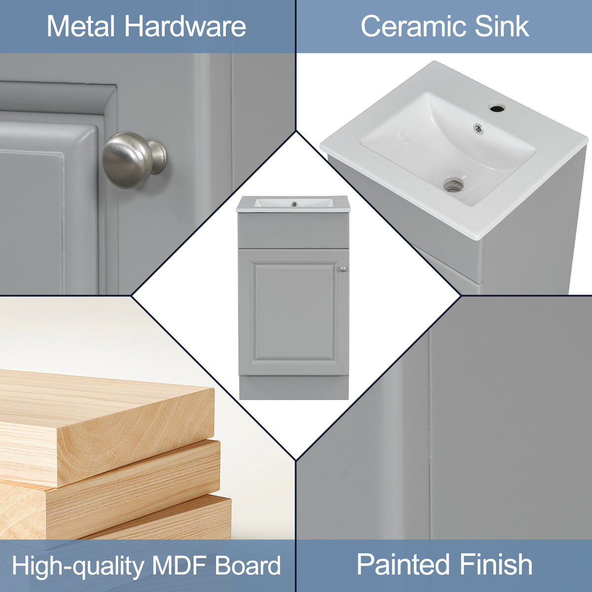 [Video] 18" Bathroom Vanity with Sink, Vanity Cabinet with Door Shelf and Adjustable Shelf, Grey